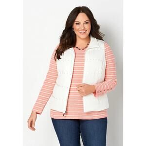 Christopher & Banks XL Stud Detail Solid Fraiche Ivory Vest White Puffer Neutral